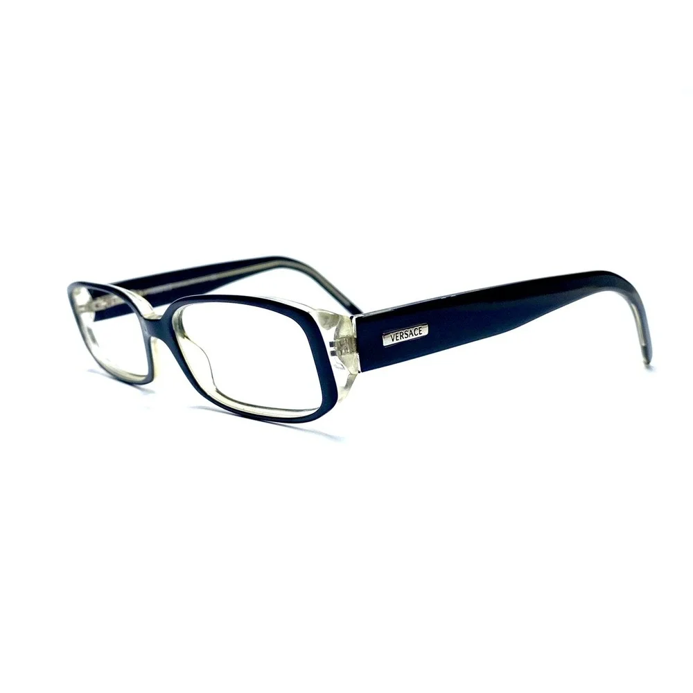 Versace Black Clear Rectangular Frame Eyeglasses Flex Temples Italy 52 16 140